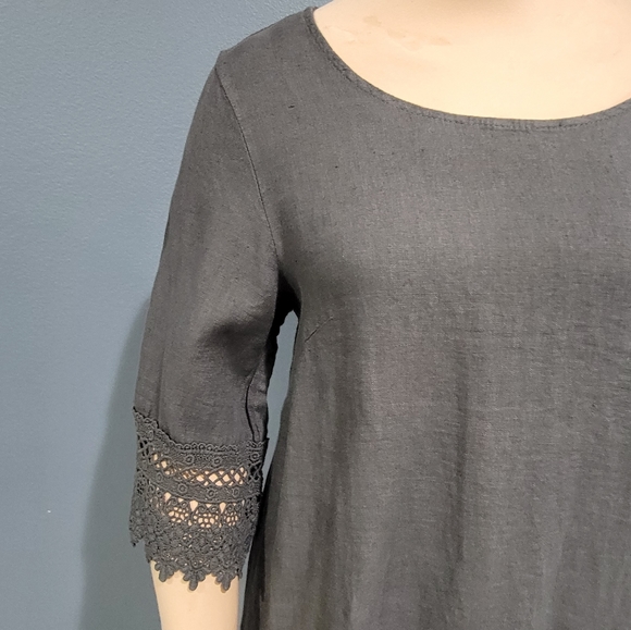 Nwt STELLA ROSE Gray Linen Crochet Lace Trim Shift Dress S - Picture 6 of 8